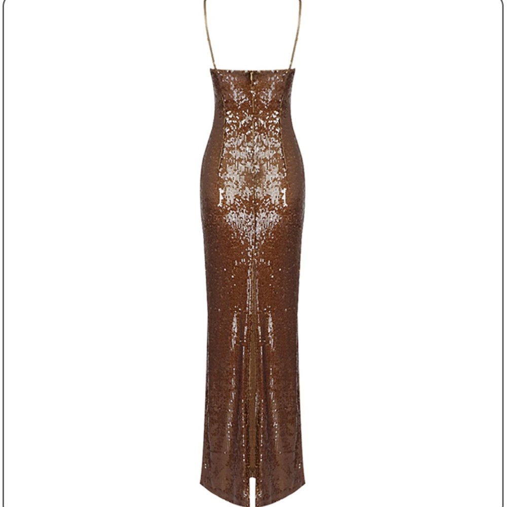 Roses Sequined Bustier Evening Gown In Mocha Shine, High-end Sequin Maxi - Picture 10 of 12